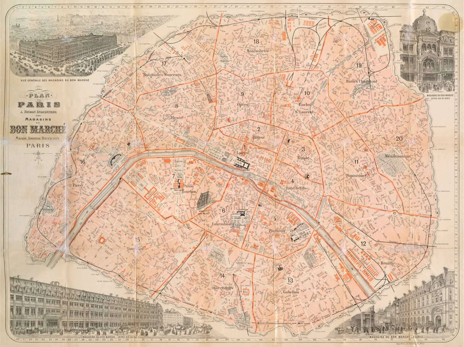 Vintage Paris Map - Bon Marché