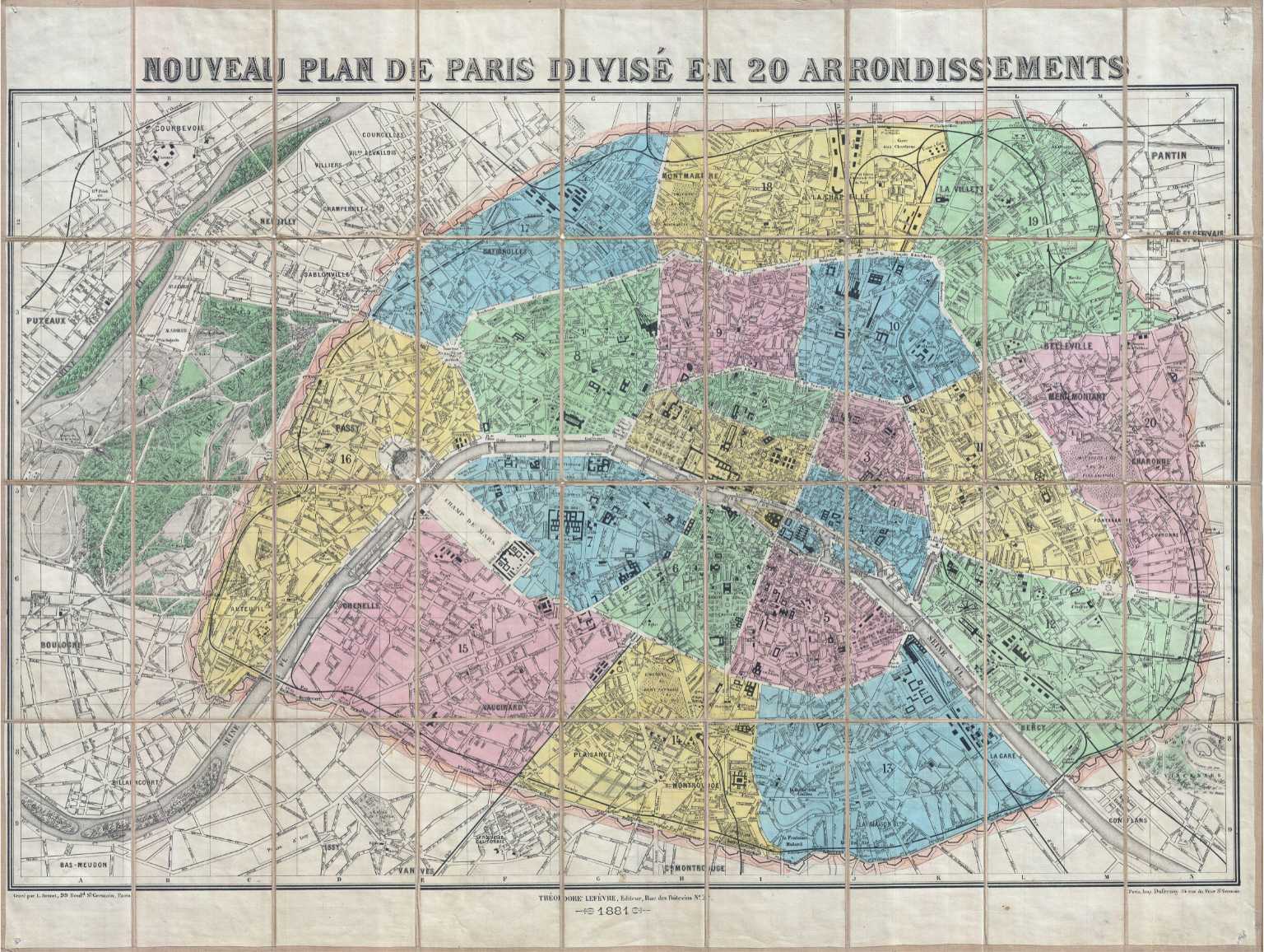 Vintage Paris Map - 1881