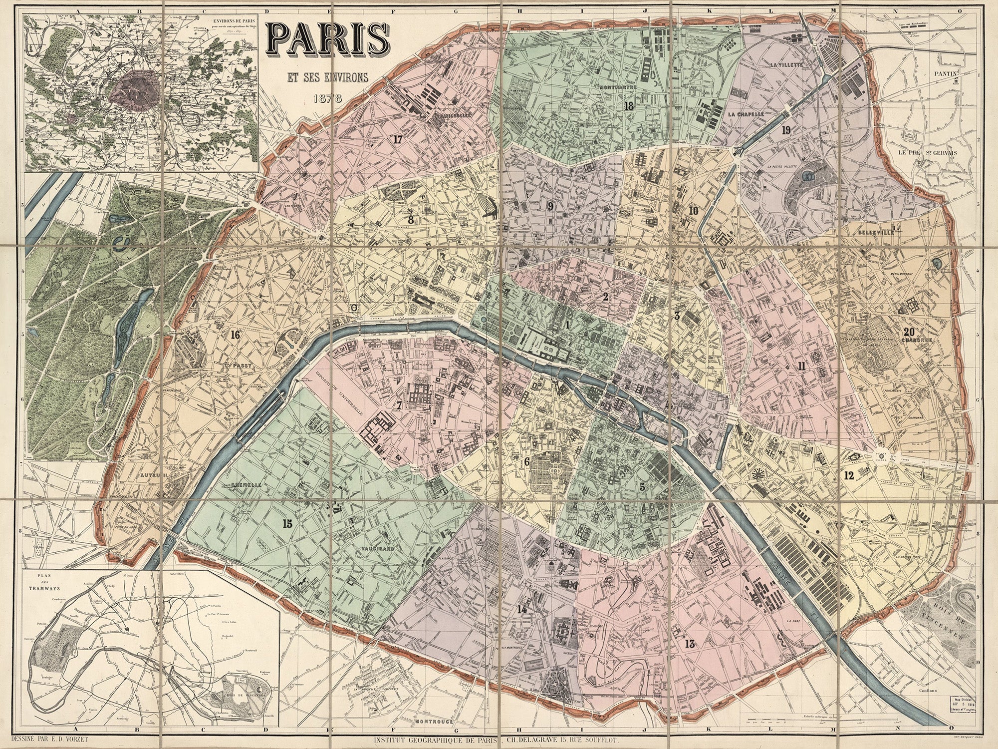 Vintage Paris Map - 1878